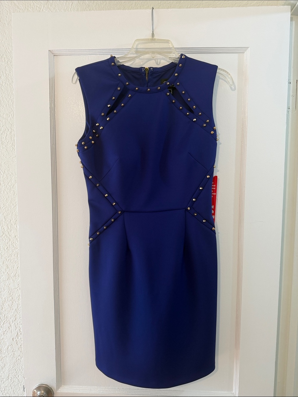 Adrianna Papell “Hailey” Cobalt Blue Studded Sheath Mini Dress